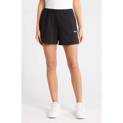 Dkny Metallic Logo High Rise French Terry Shorts In Black