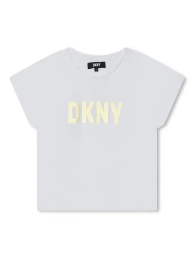 Dkny Kids' Metallic Logo-print Organic Cotton T-shirt In White