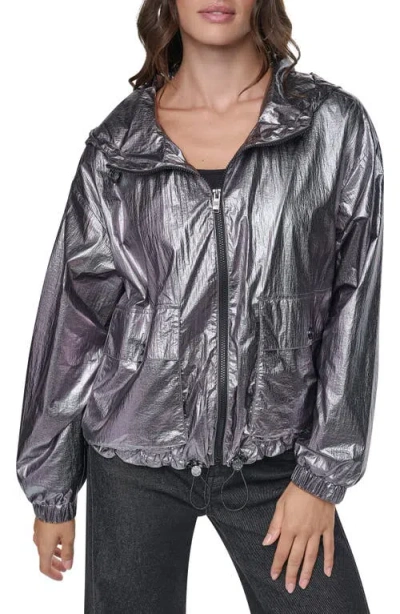Dkny Metallic Nylon Hooded Jacket In Green