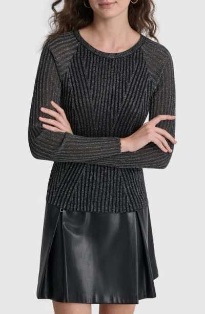 Dkny Metallic Rib Sweater In Black,silv