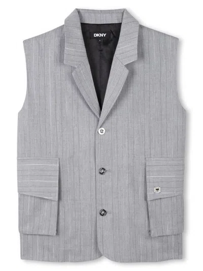Dkny Kids' Metallic-thread Striped Vest In Gray
