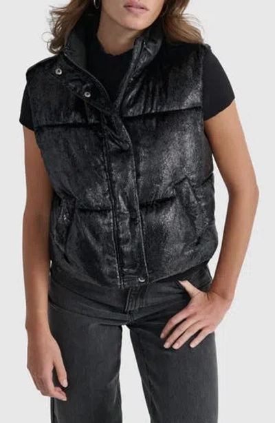 Dkny Metallic Velvet Puffer Vest In Black
