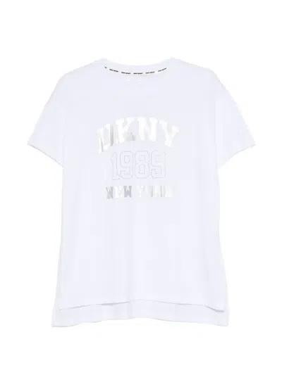 Dkny Metallic-logo T-shirt In White