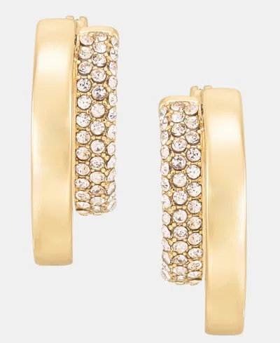 Dkny Metal-tone Crystal Pave Double Hoop Earrings In Neutral