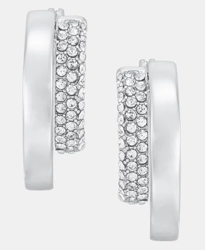 Dkny Metal-tone Crystal Pave Double Hoop Earrings In Neutral