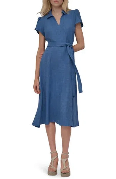 Dkny Midi Shirtdress In Ocean Blue