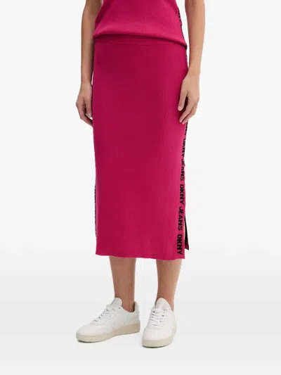 Dkny Midi Side Slit Logo Skirt In Pink