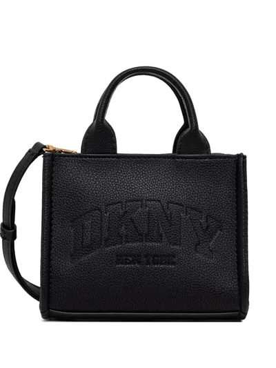 Dkny Mini Logo-embossed Pebbled Tote Bag In Black