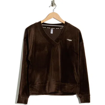 Dkny Mini Rhinestone Logo Velour Pullover In Brown