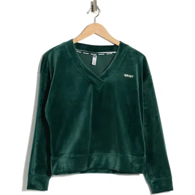 Dkny Mini Rhinestone Logo Velour Pullover In Green