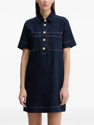 Dkny Mini Shift Button Denim Dress In Blue