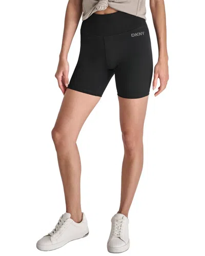 Dkny Mini Stud Logo High Waist Bike Short In Black