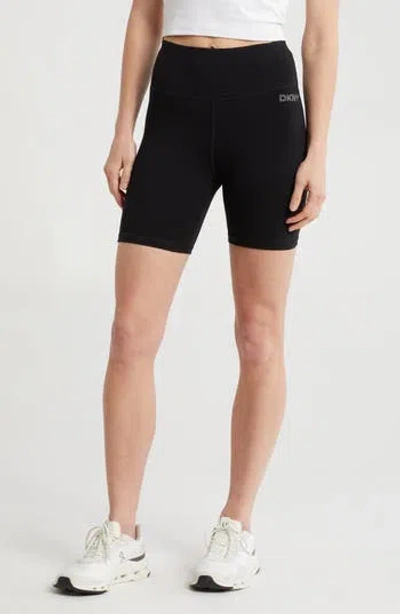 Dkny Mini Stud Logo High Waist Bike Shorts In Black