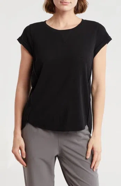 Dkny Mini Waffle Embroidered Logo T-shirt In Black