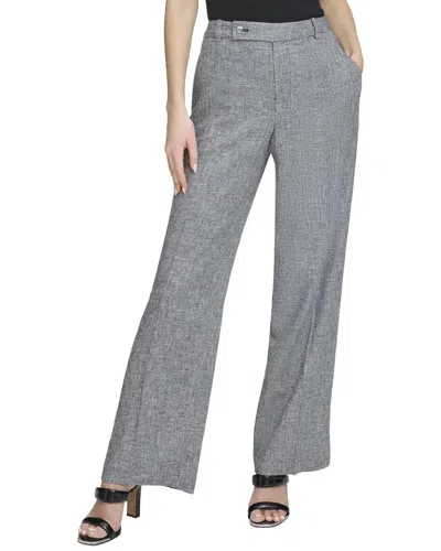 Dkny Mini Windowpane Linen-blend Trouser In Black