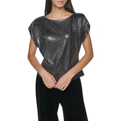 Dkny Mirror Metallic Short Sleeve Top In Gray