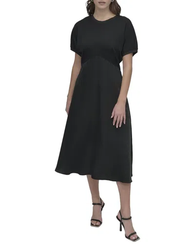 Dkny Mix Media Dolman Dress In Black