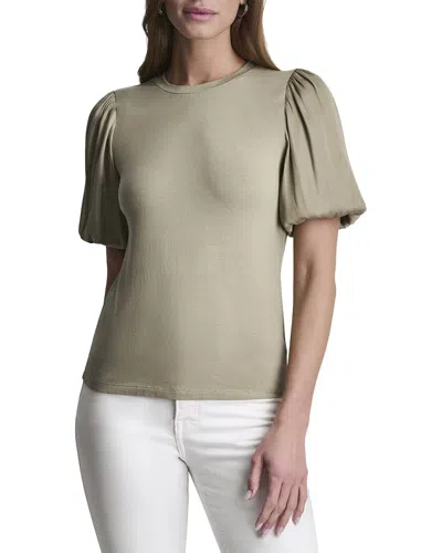 Dkny Mix Media Knit Top In Green