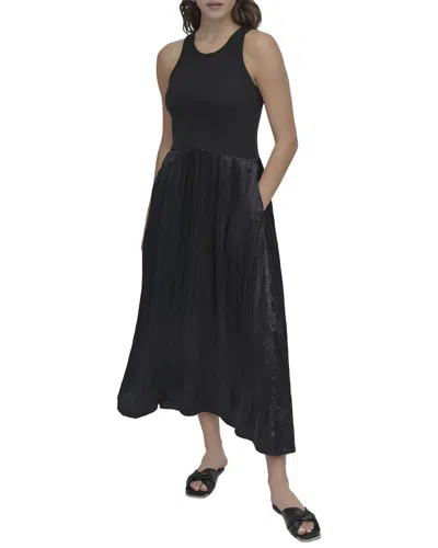 Dkny Mix Media Midi Dress In Black