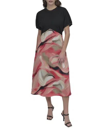 Dkny Mix Media Print Dress In Black