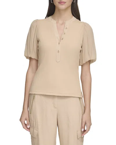 Dkny Mix Media Rib Top In Neutral
