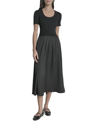 Dkny Mix Media Spun Sweaterdress In Black