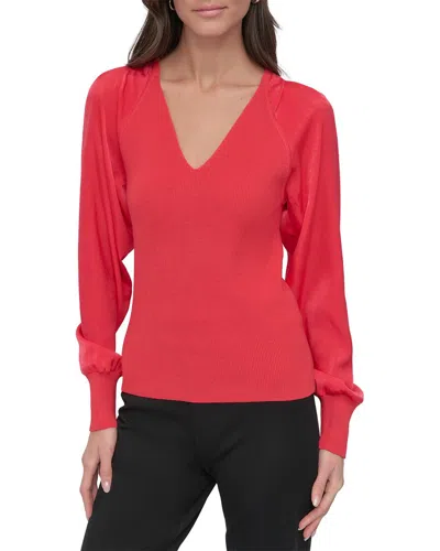 Dkny Mix Media V-neck Sweater In Red