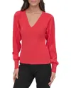 Dkny Mix Media V-neck Sweater In Red