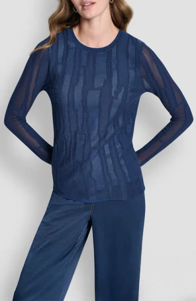 Dkny Mix Stitch Top In Blue