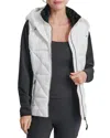 Dkny Women's Hooded Puffer Vest With Contrast Scuba And Teddy Faux Fur Collar