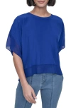 Dkny Mixed Media Dolman Sleeve Top In Atlantic Blue