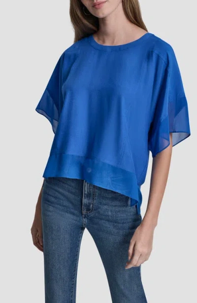 Dkny Mixed Media Dolman Sleeve Top In Blue