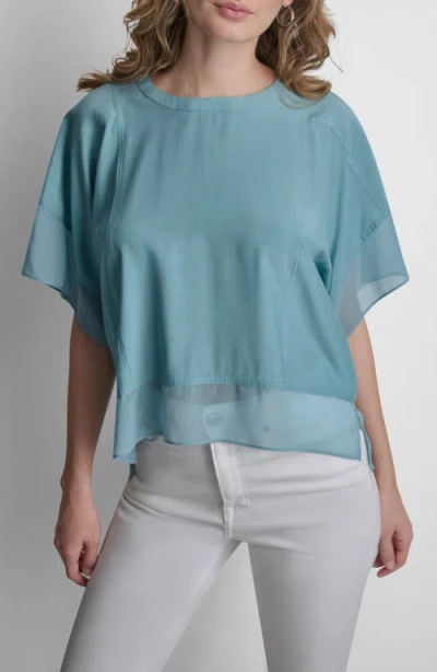 Dkny Mixed Media Dolman Sleeve Top In Blue