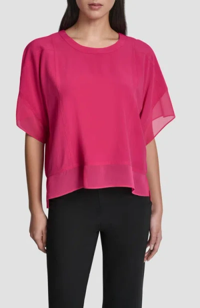Dkny Mixed Media Dolman Sleeve Top In Pink