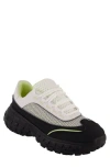 Dkny Men's Mixed Media Low Top Lightweight Sole Trekking Sneakers In White/neon