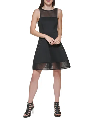 Dkny Mixed Media Fit Flat Dress In Black