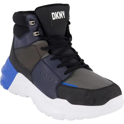 Dkny Men's Mixed Media Two Tone Lightweight Sole Hi Top Sneakers In Gray