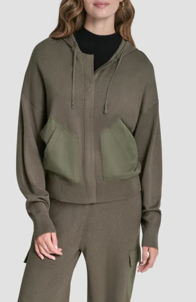 Dkny Mixed Media Hoodie In Green