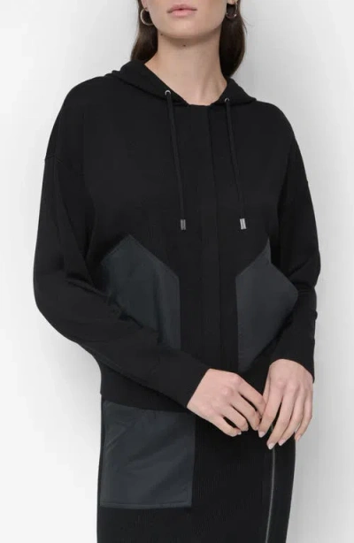 Dkny Mixed Media Hoodie In Black