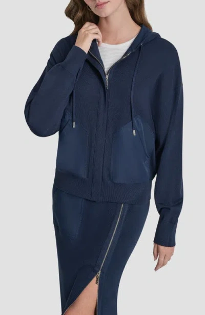 Dkny Mixed Media Hoodie In Blue