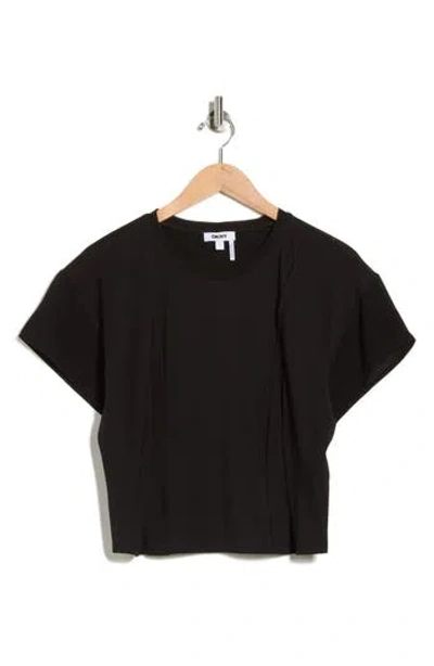 Dkny Mixed Media Knit Top In Black