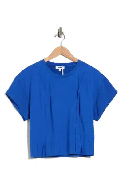 Dkny Mixed Media Knit Top In Blue