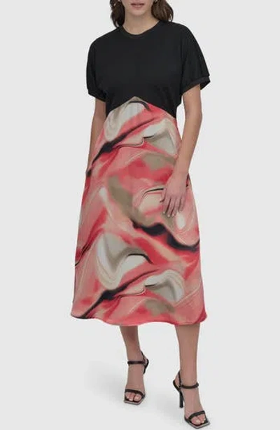 Dkny Mixed Media Midi Dress In Multi