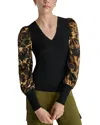 Dkny Rib Puff Shoulder Sweater In Black/autumn Mix Animal