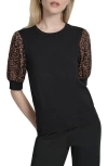 Dkny Women's Mixed-media Printed-sleeve Top In Black