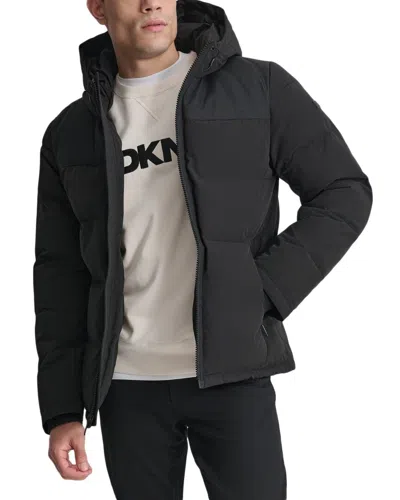 Dkny Mixed Media Puffer Coat In Iron Grey