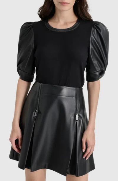 Dkny Mixed Media Rib Top In Black