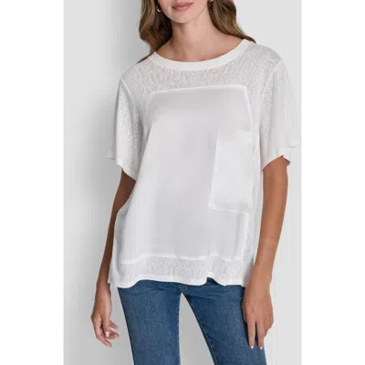 Dkny Mixed Media Satin Top In White