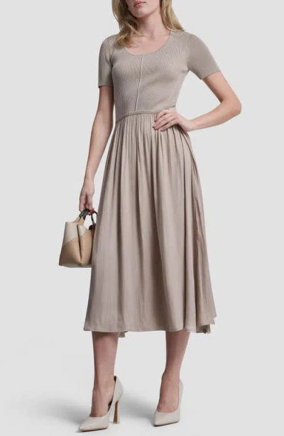 Dkny Mixed Media Short Sleeve Dress In Gray