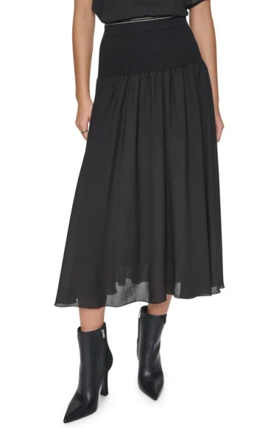 Dkny Mixed Media Skirt In Black